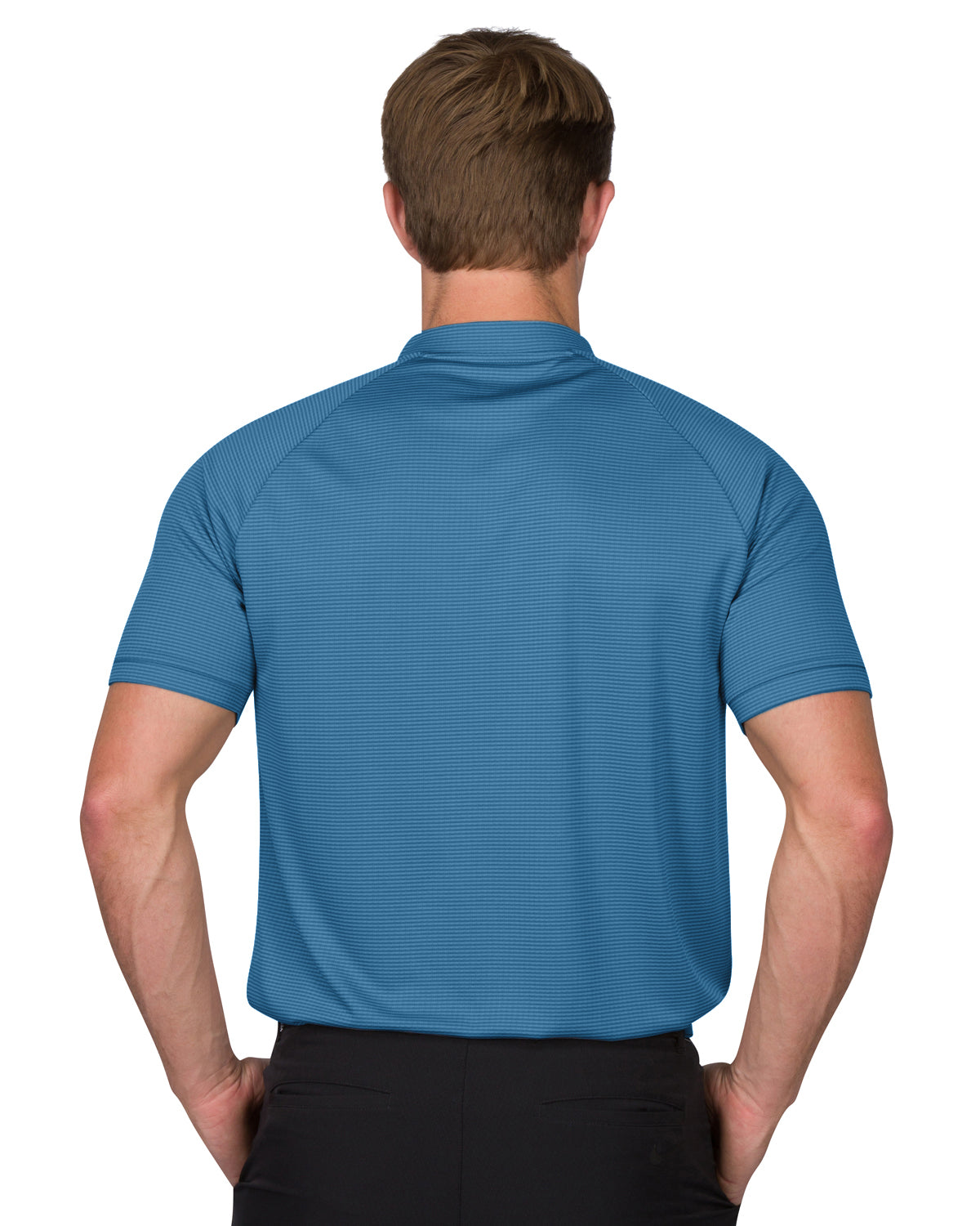 MEN'S THIN-STRIPED COLLARLESS GOLF POLOS