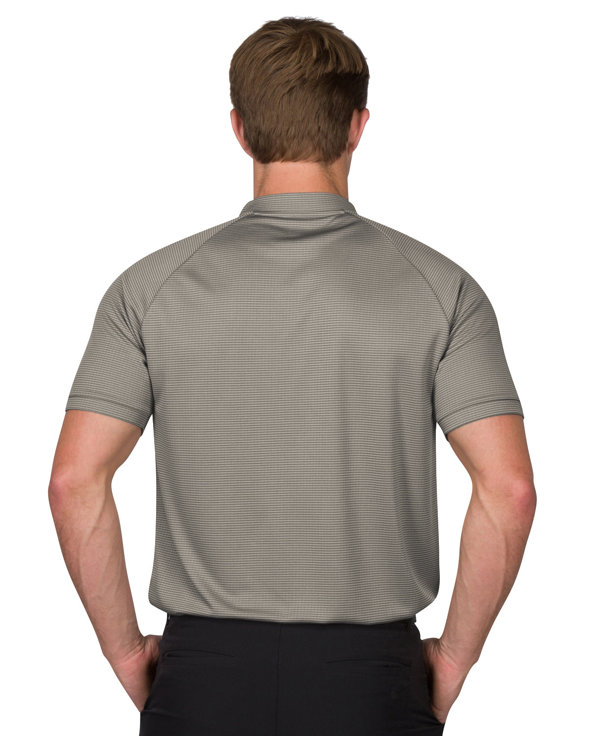 MEN'S THIN-STRIPED COLLARLESS GOLF POLOS
