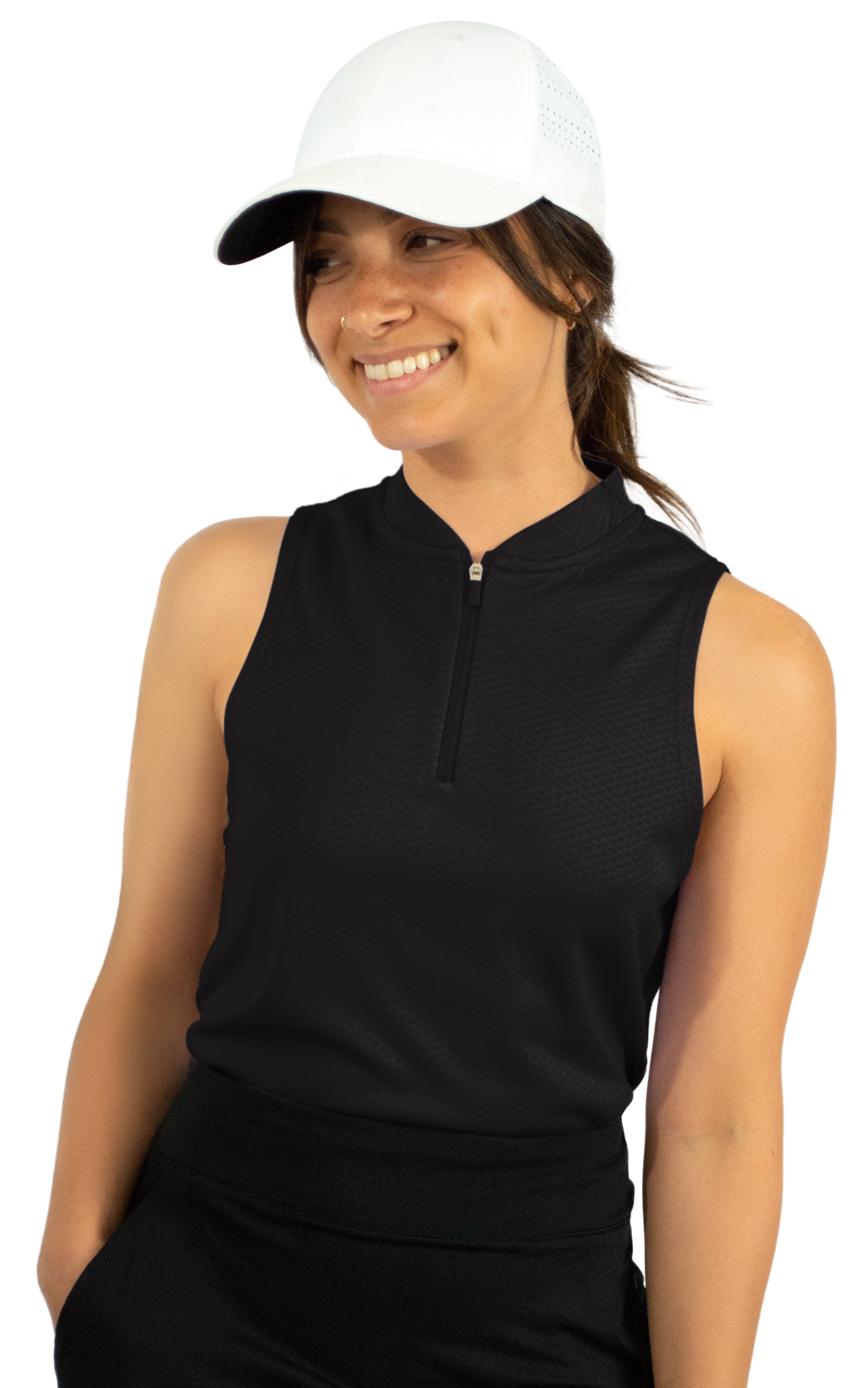Extreme Deal - Women's Sleeveless Collarless Golf Polo with Zipper