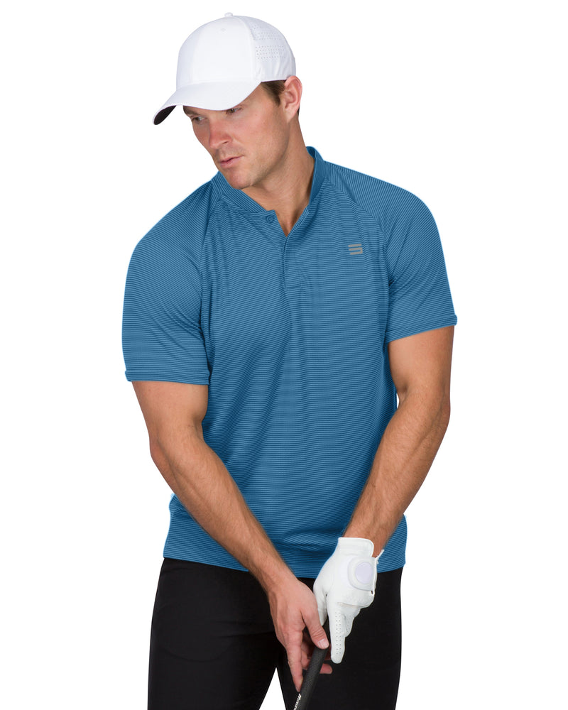 MEN'S THIN-STRIPED COLLARLESS GOLF POLOS